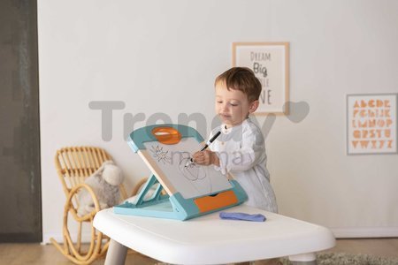 Prenosný tablet na kreslenie Modulo Slate Blue Smoby skladací so zmazateľnou fixkou handričkou a 4 papiermi