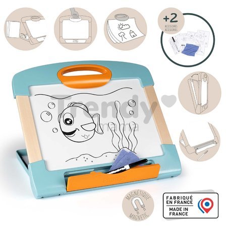 Prenosný tablet na kreslenie Modulo Slate Blue Smoby skladací so zmazateľnou fixkou handričkou a 4 papiermi