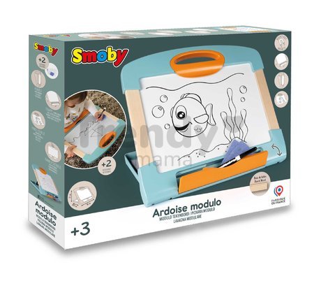 Prenosný tablet na kreslenie Modulo Slate Blue Smoby skladací so zmazateľnou fixkou handričkou a 4 papiermi