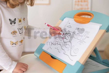 Prenosný tablet na kreslenie Modulo Slate Blue Smoby skladací so zmazateľnou fixkou handričkou a 4 papiermi
