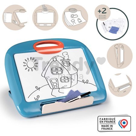 Cestovný tablet na kreslenie Travel Slate Smoby skladací ľahko prenosný so zmazateľnou fixkou handričkou a 4 papiermi