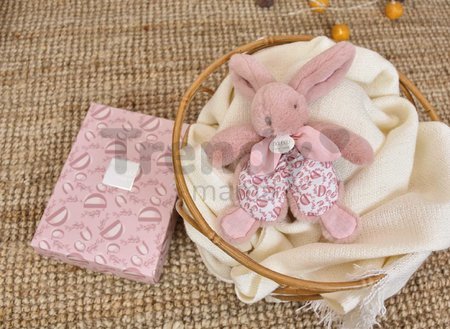 Plyšový zajačik na maznanie Bunny Comforter Pink Doudou et Compagnie v darčekovom balení ružový 18 cm od 0 mes