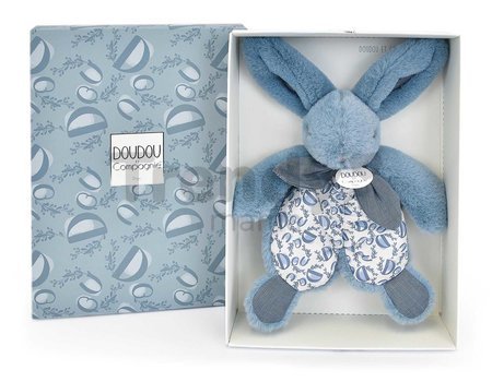 Plyšový zajačik na maznanie Bunny Comforter Blue Doudou et Compagnie v darčekovom balení modrý 18 cm od 0 mes