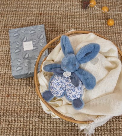 Plyšový zajačik na maznanie Bunny Comforter Blue Doudou et Compagnie v darčekovom balení modrý 18 cm od 0 mes