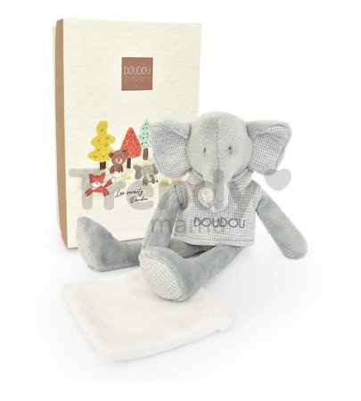 Plyšový sloník Elephant Sweety Doudou et Compagnie v darčekovom balení sivý 25 cm od 0 mes