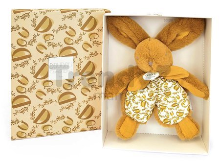 Plyšový zajačik na maznanie Bunny Comforter Ocher Doudou et Compagnie v darčekovom balení žltý 18 cm od 0 mes