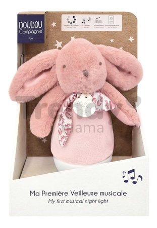 Plyšový zajačik Musical Night Light Pink Doudou et Compagnie s hudbou bielym šumom a svetlom ružový 16 cm od 0 mes