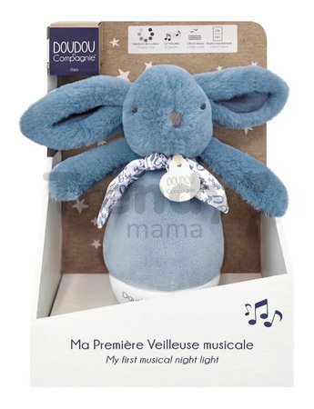 Plyšový zajačik Musical Night Light Blue Doudou et Compagnie s hudbou bielym šumom a svetlom modrý 16 cm od 0 mes