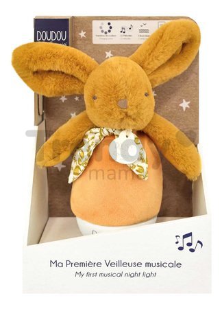Plyšový zajačik Musical Night Light Ocher Doudou et Compagnie s hudbou bielym šumom a svetlom žltý 16 cm od 0 mes
