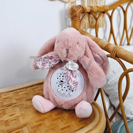 Plyšový zajačik Musical Night Light Star Projector Pink Doudou et Compagnie so svetlom hudbou a bielym šumom ružový 19 cm od 0 mes