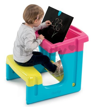 Školská lavica s odkladacím priestorom a obojstrannou tabuľou Activity Smoby s 8 doplnkami ružová