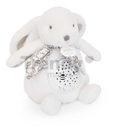 Plyšový zajačik Musical Night Light Star Projector White Doudou et Compagnie so svetlom hudbou a bielym šumom biely 19 cm od 0 mes