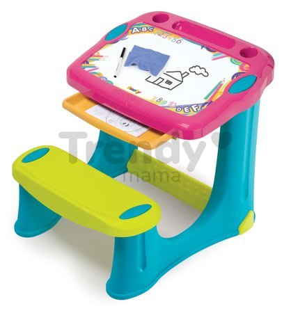 Lavica na kreslenie Magic Desk Smoby Kresli a zmaž s odkladacím priestorom a doplnkami od 2 rokov ružová
