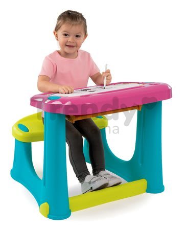 Lavica na kreslenie Magic Desk Smoby Kresli a zmaž s odkladacím priestorom a doplnkami od 2 rokov ružová