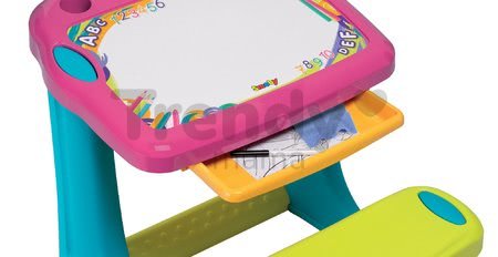 Lavica na kreslenie Magic Desk Smoby Kresli a zmaž s odkladacím priestorom a doplnkami od 2 rokov ružová