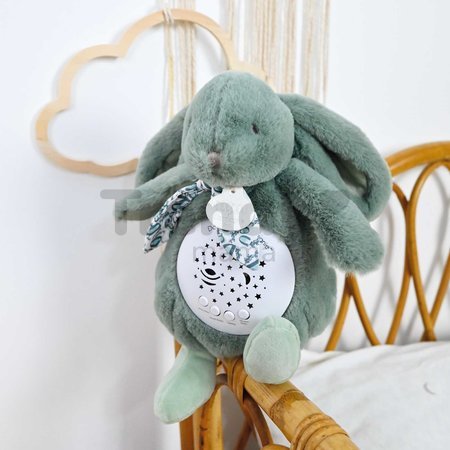 Plyšový zajačik Musical Night Light Star Projector Sage Green Doudou et Compagnie so svetlom hudbou a bielym šumom zelený 19 cm od 0 mes