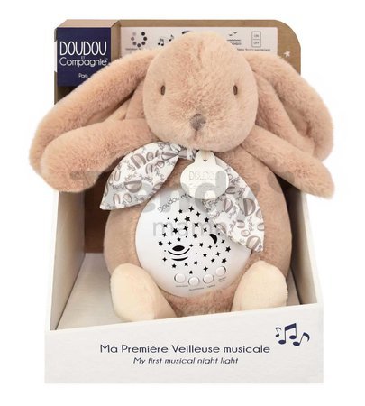 Plyšový zajačik Musical Night Light Star Projector Sand Beige Doudou et Compagnie so svetlom hudbou a bielym šumom béžový 19 cm od 0 mes
