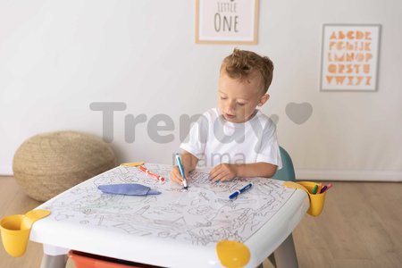 Kreatívny stôl pre deti na kreslenie Kid Creative Table Smoby s 3 odkladacími priestormi 11 doplnkov s fixkami a obrázkami 70*70*47 cm od 24 mes