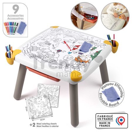 Kreatívny stôl pre deti na kreslenie Kid Creative Table Smoby s 3 odkladacími priestormi 11 doplnkov s fixkami a obrázkami 70*70*47 cm od 24 mes