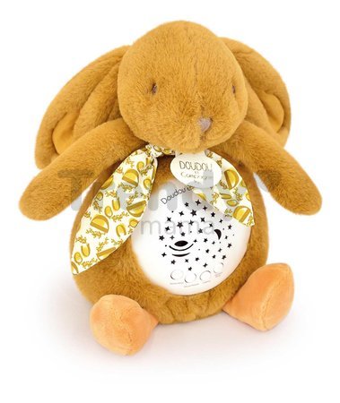 Plyšový zajačik Musical Night Light Star Projector Ocher Doudou et Compagnie so svetlom hudbou a bielym šumom žltý 19 cm od 0 mes