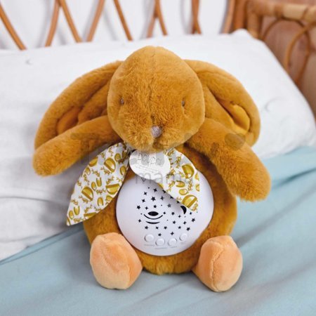 Plyšový zajačik Musical Night Light Star Projector Ocher Doudou et Compagnie so svetlom hudbou a bielym šumom žltý 19 cm od 0 mes