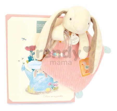 Plyšový zajačik na maznanie s hrkálkou Lapin Ciboulette Doudou et Compagnie v darčekovom balení 21 cm od 0 mes