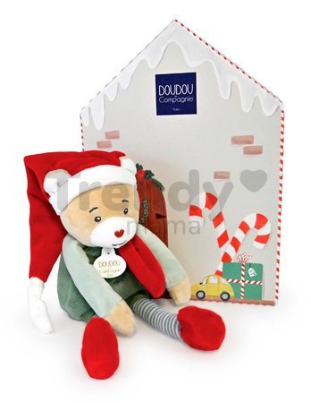 Plyšový elf medvedík Prankster Elf Party Favor Doudou et Compagnie s domčekom 27 cm od 0 mes