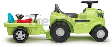 Odrážadlo traktor s prívesom Tractor Ride On with Garnished Trailer Écoiffier s úložným priestorom a záhradným náradím 85 cm od 12 mes