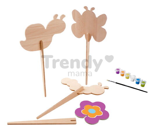 Drevené kolíky do kvetináča Outdoor Flowerpot Stickers Eichhorn 8 dielov so štetcom a farbou na vymaľovanie