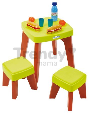 Stôl s dvoma stoličkami Garden&Seasons Écoiffier s potravinami 10 doplnkov výška 38 cm od 12 mes