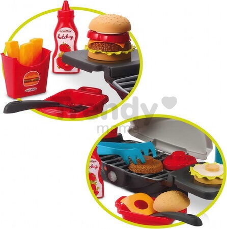 Grill de grădină Garden&Seasons Écoiffier cu hamburgeri și 19 accesorii de la 18 luni