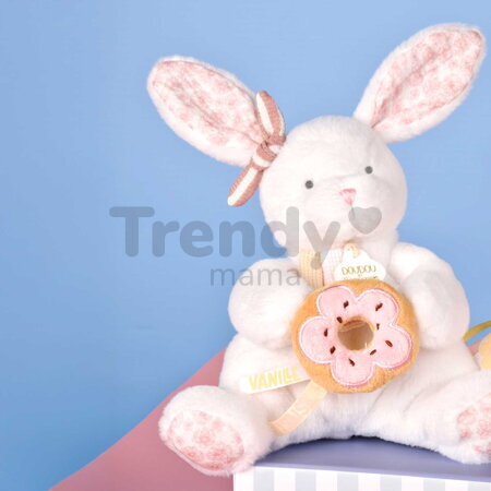 Plyšový zajačik s donutom Vanilla Strawberry Bunny Plush Doudou et Compagnie v darčekovom balení ružový  20 cm od 0 mes DC4670