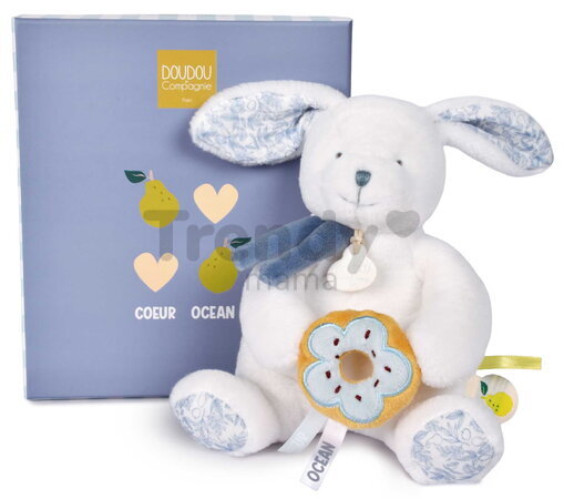 Plyšový zajačik s donutom Ocean Heart Bunny Plush Doudou et Compagnie v darčekovom balení modrý  20 cm od 0 mes DC4673