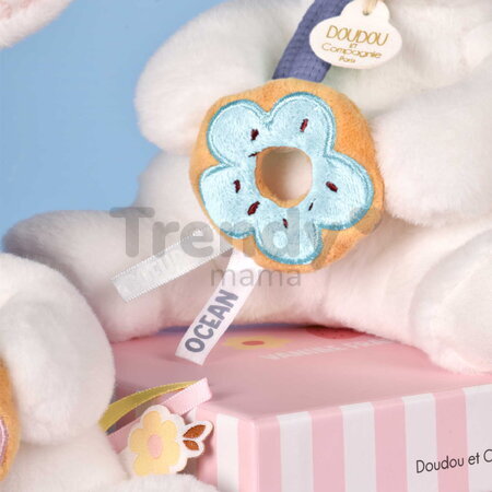Plyšový zajačik s donutom Ocean Heart Bunny Plush Doudou et Compagnie v darčekovom balení modrý  20 cm od 0 mes DC4673