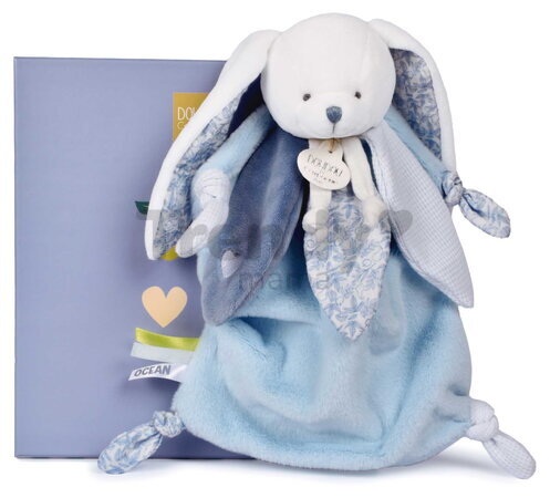 Plyšový zajačik na maznanie Ocean Heart Bunny Doudou et Compagnie v darčekovom balení modrý  25 cm od 0 mes DC4674