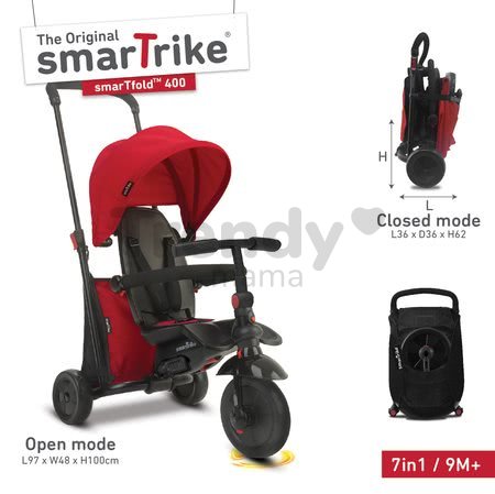 Trojkolka skladacia smarTfold 7v1 400 TouchSteering smarTrike kompaktná s EVA kolesami červená od 9 mes