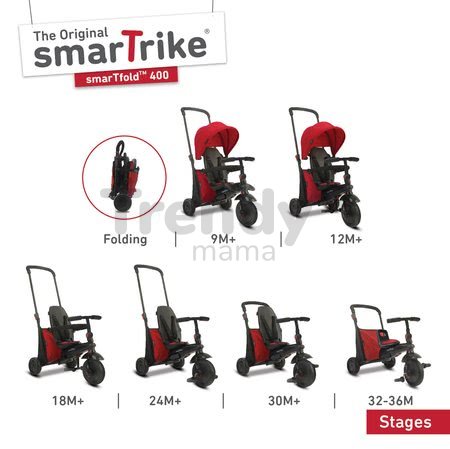 Trojkolka skladacia smarTfold 7v1 400 TouchSteering smarTrike kompaktná s EVA kolesami červená od 9 mes
