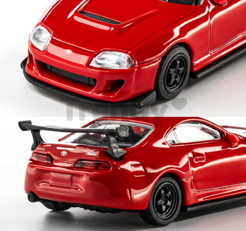 Autíčko Collection 1995 Toyota Supra Majorette mașinuță metalică în cutie de expunere, cu roți din cauciuc; lungime 7,5 cm; scara 1:64
