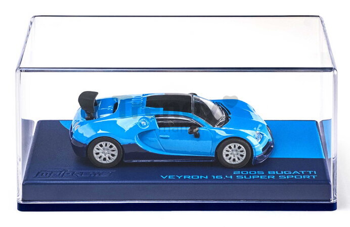 Autíčko Collection 2005 Bugatti Veyron Majorette mașină metalică în cutie de expunere, cu roți din cauciuc; lungime 7,5 cm; 1:64