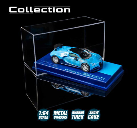 Autíčko Collection 2005 Bugatti Veyron Majorette mașină metalică în cutie de expunere, cu roți din cauciuc; lungime 7,5 cm; 1:64