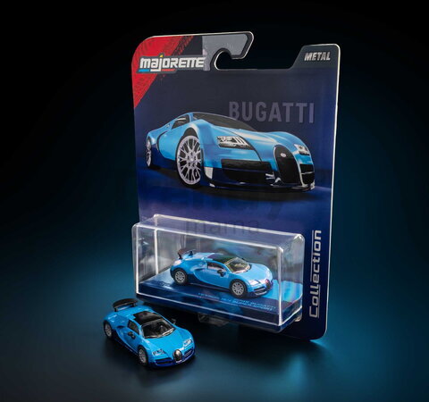 Autíčko Collection 2005 Bugatti Veyron Majorette mașină metalică în cutie de expunere, cu roți din cauciuc; lungime 7,5 cm; 1:64