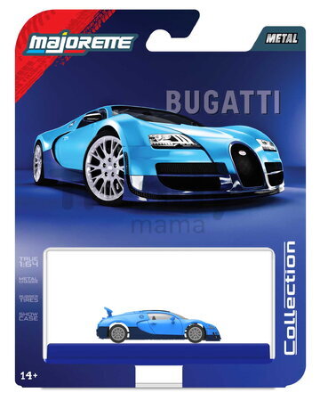 Autíčko Collection 2005 Bugatti Veyron Majorette mașină metalică în cutie de expunere, cu roți din cauciuc; lungime 7,5 cm; 1:64