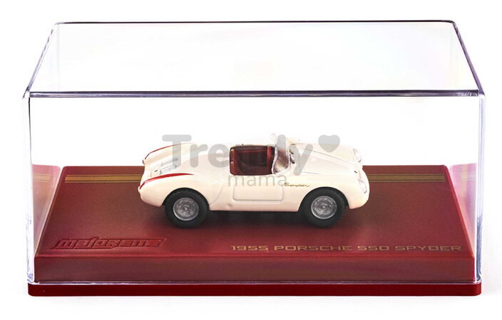 Autíčko Collection 1955 Porsche Spyder Majorette mașinuță metalică în cutie de expunere, cu roți din cauciuc; lungime 7,5 cm; scara 1:64