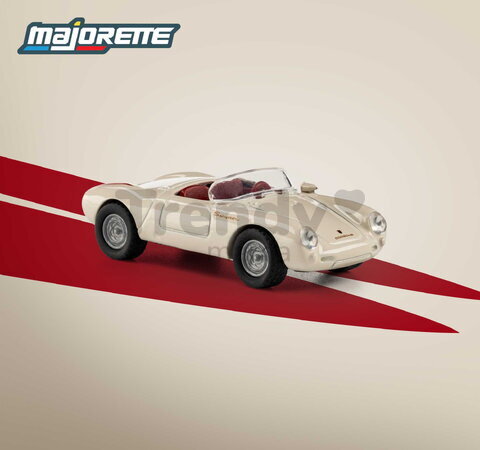 Autíčko Collection 1955 Porsche Spyder Majorette mașinuță metalică în cutie de expunere, cu roți din cauciuc; lungime 7,5 cm; scara 1:64