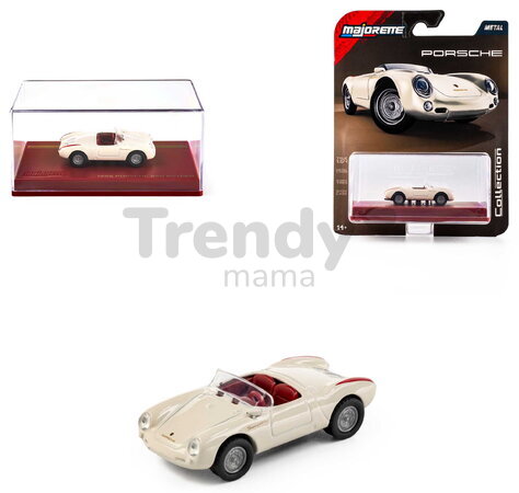 Autíčko Collection 1955 Porsche Spyder Majorette mașinuță metalică în cutie de expunere, cu roți din cauciuc; lungime 7,5 cm; scara 1:64