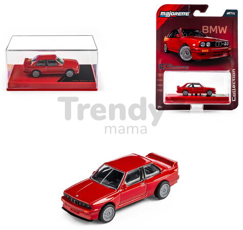 Mașinuță Collection 1986 BMW M3 Majorette mașinuță metalică în cutie de expunere, cu roți din cauciuc; lungime 7,5 cm; 1:64