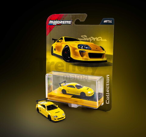 Mașinuță Collection 1995 Toyota Supra Majorette din metal, în cutie de expunere, cu roți din cauciuc; lungime 7,5 cm; 1:64