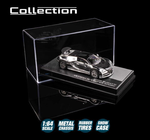 Autíčko Collection 2005 Bugatti Veyron 16.4 Majorette kovové vo výstavnom boxe s gumenými kolieskami dĺžka 7,5 cm 1:64 MJ5001030