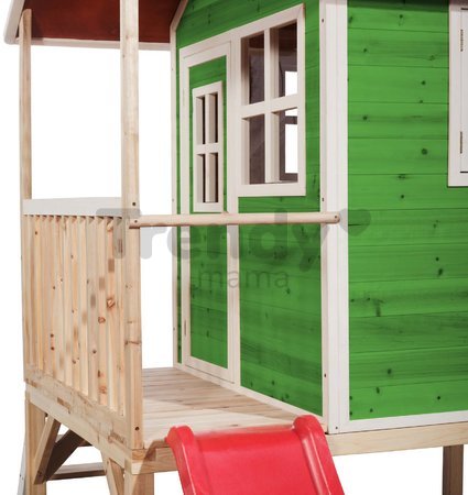 Domček cédrový na pilieroch Loft 300 Green Exit Toys s vodeodolnou strechou a šmykľavkou zelený