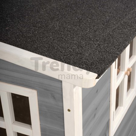 Domček cédrový na pilieroch Loft 300 Grey Exit Toys s vodeodolnou strechou a šmykľavkou sivý